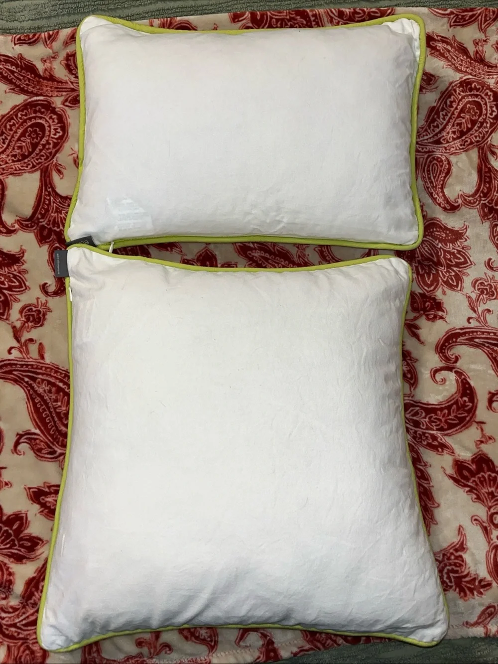 Echo White Decorative Pillow Set with Lime Green Embroidery and Orange Accents